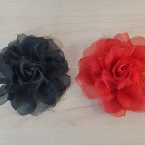 Bundle of 2 Flamenco Rose Hair Clips Red & Black EUC Rockabilly Day of the Dead